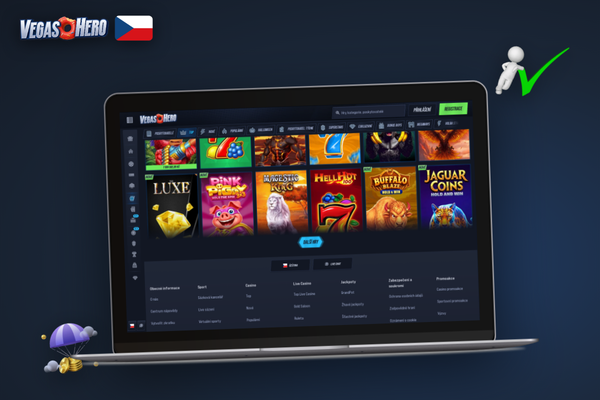Vegashero Casino s licencí Anjouan zobrazené na notebooku a mobilu s podporou 24/7