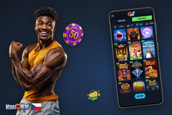 Vegashero Casino aplikace zobrazující živé kasino stoly na moderním smartphonu